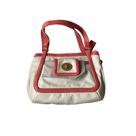 New in box, coach, cricket, leather, white, and coral satchel bag ￼A099813601 - Picture 2 of 14